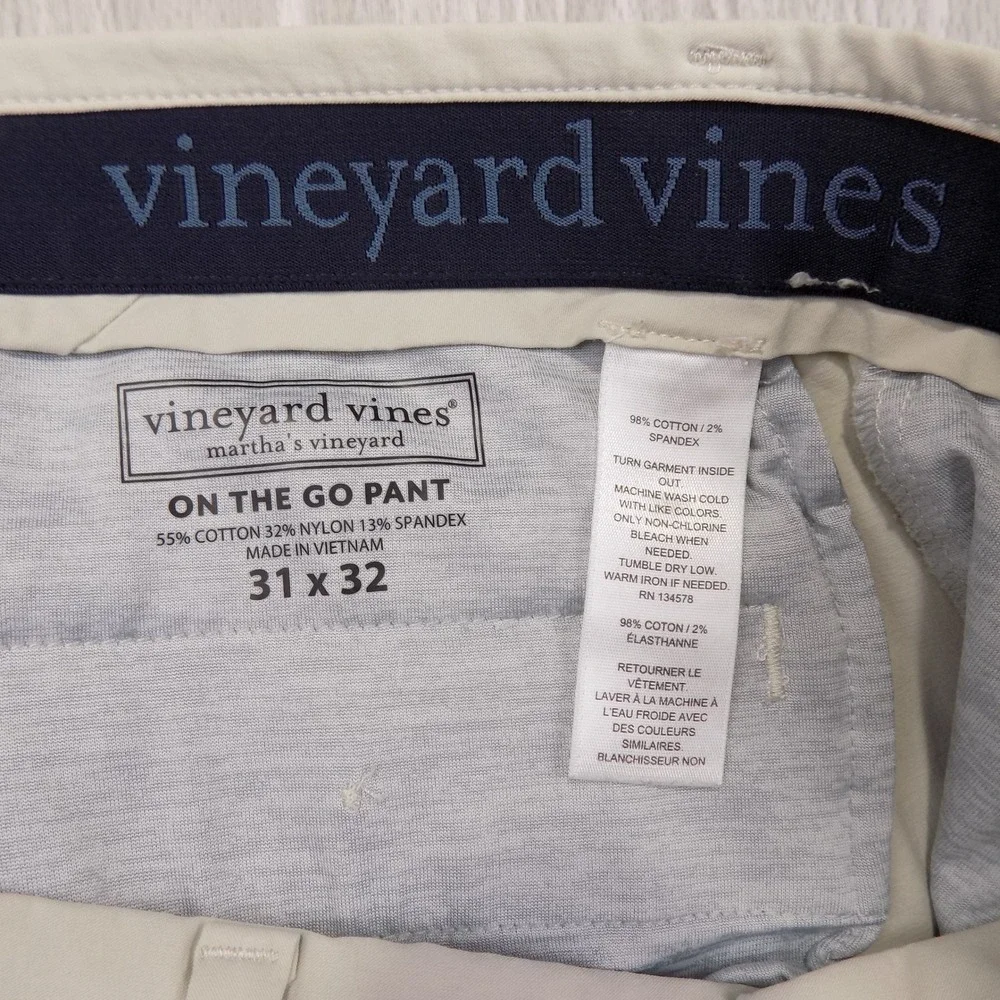 Vineyard Vines Mens On The Go Pant 31x32 Beige Khaki Performance Chino